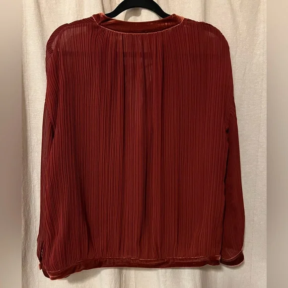 Free People Pleated Chiffon with Velvet Details Button-Up Blouse - Picture 7 of 8